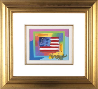 Item #3260 Flag with Heart on Blends - Horizontal. Peter Max