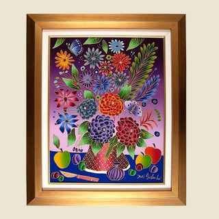 Item #4112 Still Life with Flowers and Blue Butterfly [ORIGINAL OIL PAINTING, FRAMED]. Yuri...